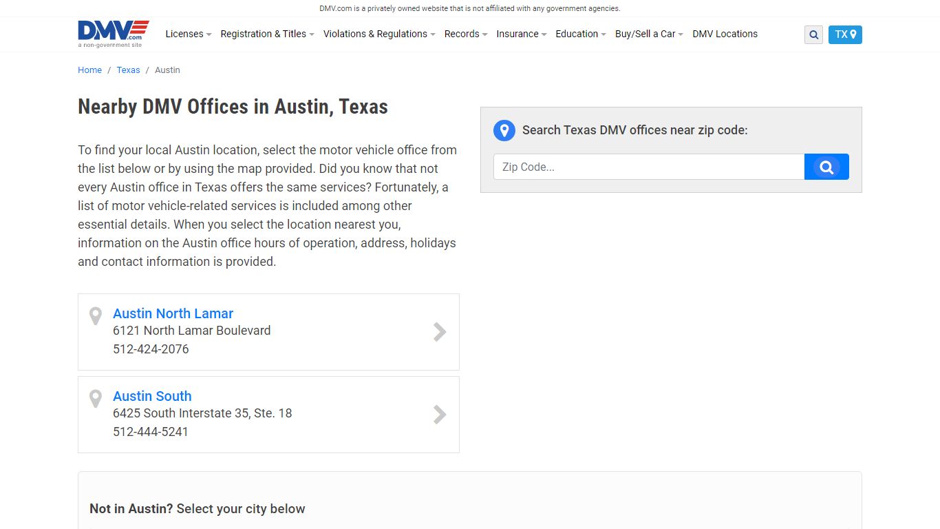 Nearby DMV Offices in Austin, Texas