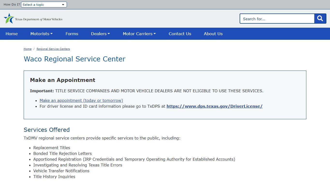 Waco Regional Service Center | TxDMV.gov - Texas Department of Motor ...