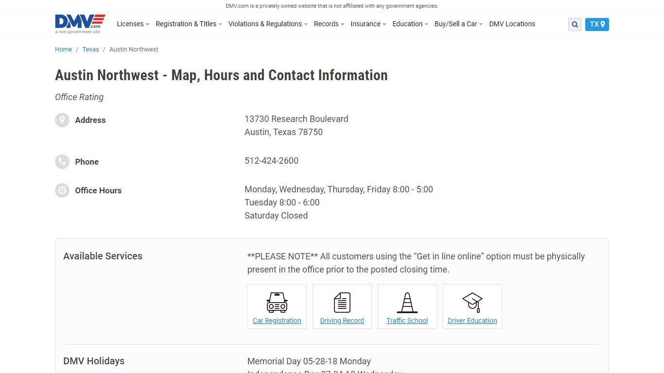 Austin Northwest - Map, Hours and Contact Information - DMV.com